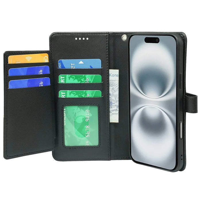 For iPhone 17 Case with 9 Card Slots PU Leather Stand Phone Cover - Black - 5