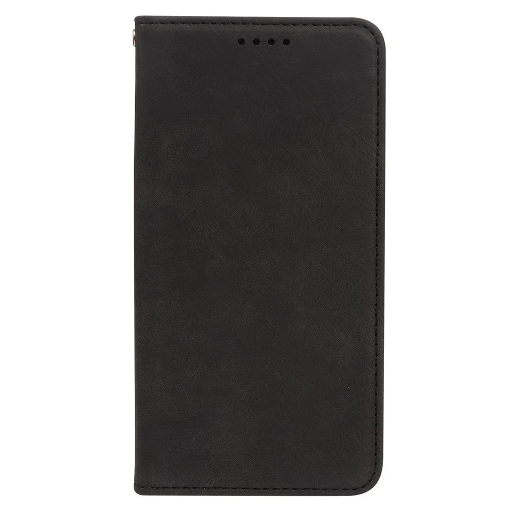 For Samsung Galaxy S25 FE Case Strong Magnetic Leather Wallet Phone Cover with Striped Texture - Black - 5