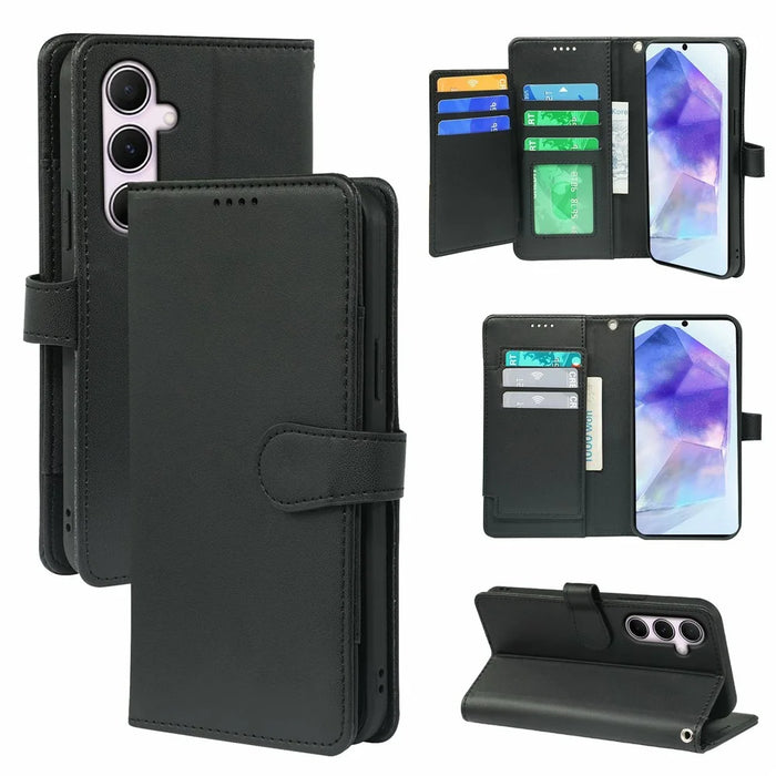 For Samsung Galaxy S25 FE Case with 9 Card Slots PU Leather Stand Phone Cover - Black - 1