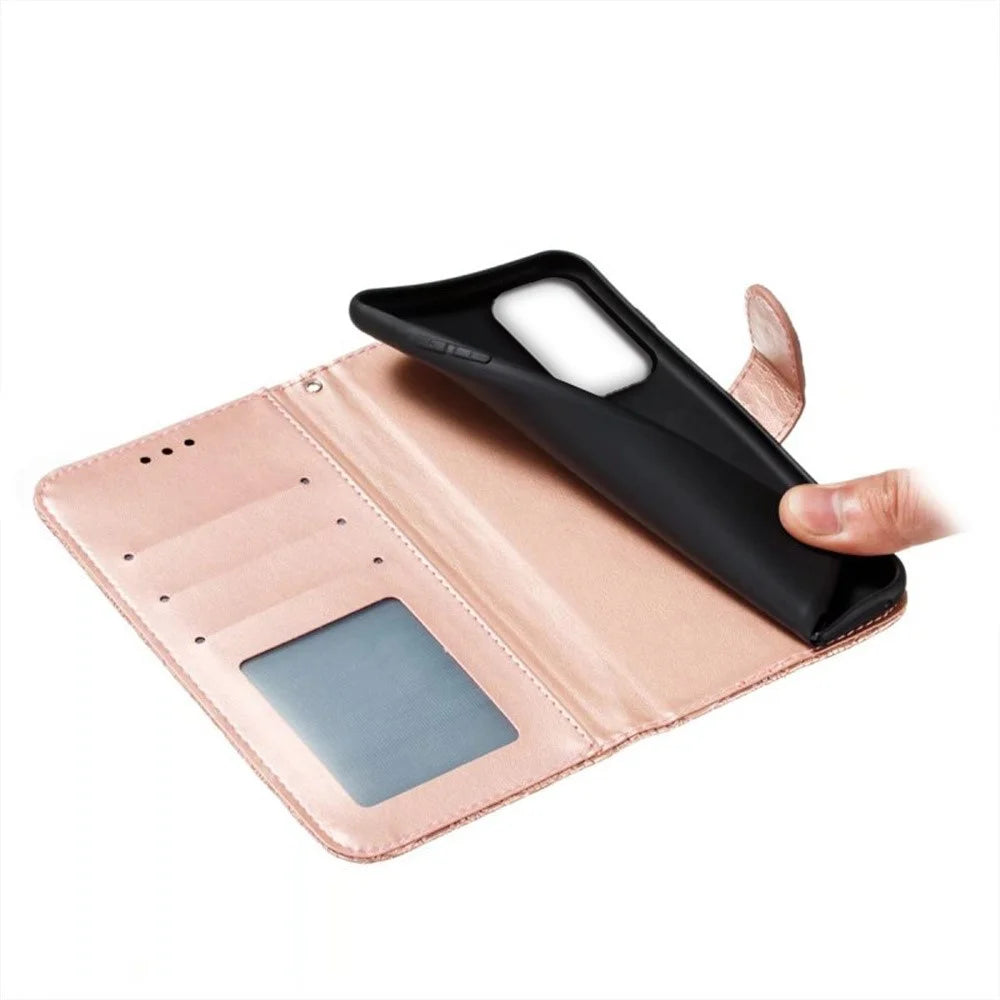 For Samsung Galaxy S25 FE Case Lace Flowers PU Leather Flip Wallet Phone Cover - Rose Gold - 4