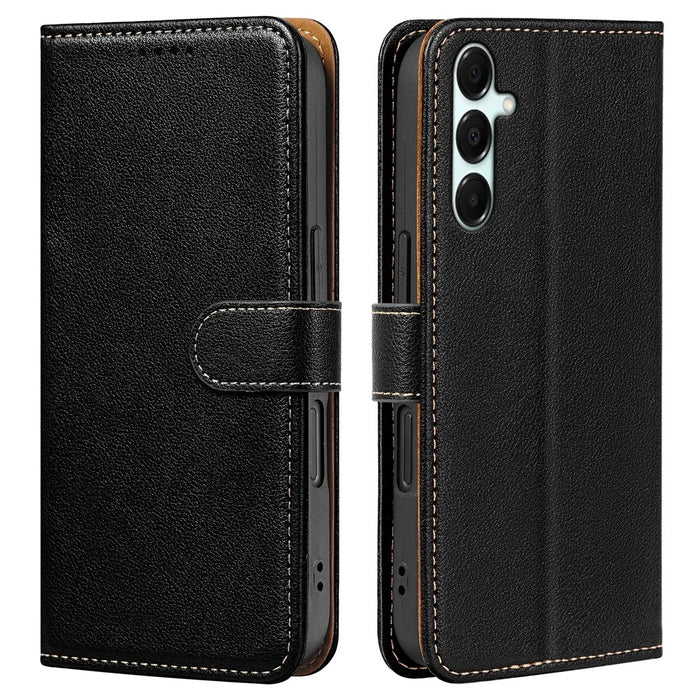 For Samsung Galaxy S25 FE Case RFID Blocking Wallet Litchi Texture Leather Phone Cover Magnetic Clasp - Black - 1