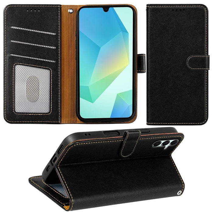 For Samsung Galaxy S25 FE Case RFID Blocking Wallet Litchi Texture Leather Phone Cover Magnetic Clasp - Black - 3