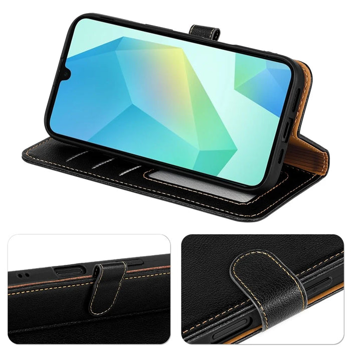 For Samsung Galaxy S25 FE Case RFID Blocking Wallet Litchi Texture Leather Phone Cover Magnetic Clasp - Black - 4