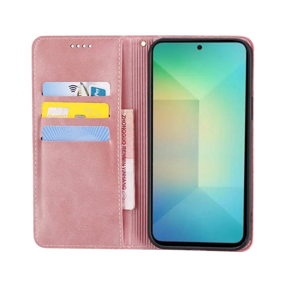 For Samsung Galaxy S25 FE Case Wallet Calf Texture Leather Phone Cover with Hidden Magnetic Closure - Rose Gold - 2