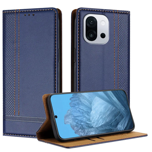 For OnePlus 13T 5G Case L-Shaped Grid Pattern Leather Stand Phone Cover with Card Slots - Blue - 1