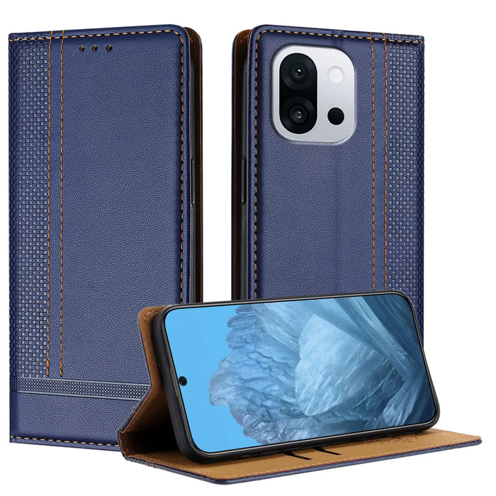 For OnePlus 13T 5G Case L-Shaped Grid Pattern Leather Stand Phone Cover with Card Slots - Blue - 1