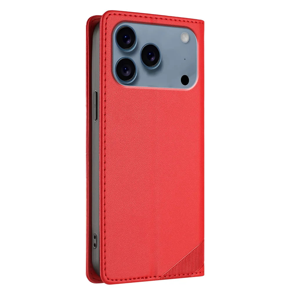 For iPhone 18 Pro Max / 17 Pro Max Phone Cases Punk Style Imprinted Wallet Stand Leather Cover - Red - 2