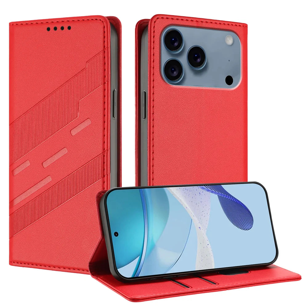 For iPhone 18 Pro Max / 17 Pro Max Phone Cases Punk Style Imprinted Wallet Stand Leather Cover - Red - 4