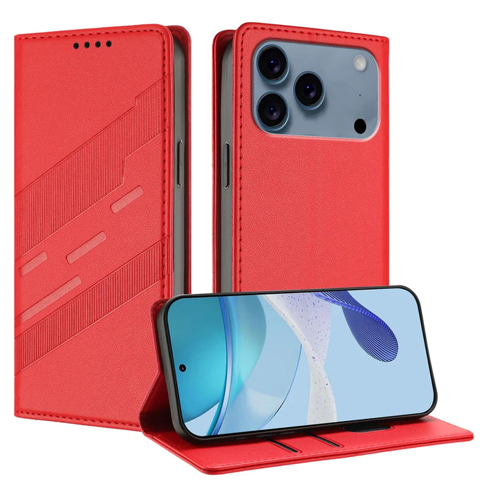 For iPhone 18 Pro / 17 Pro Phone Cases Punk Style Imprinted Wallet Stand Leather Cover - Red - 4