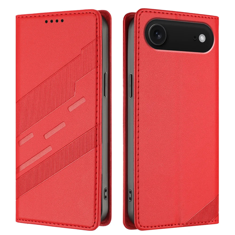 For iPhone Air Phone Cases Punk Style Imprinted Wallet Stand Leather Cover - Red - 1