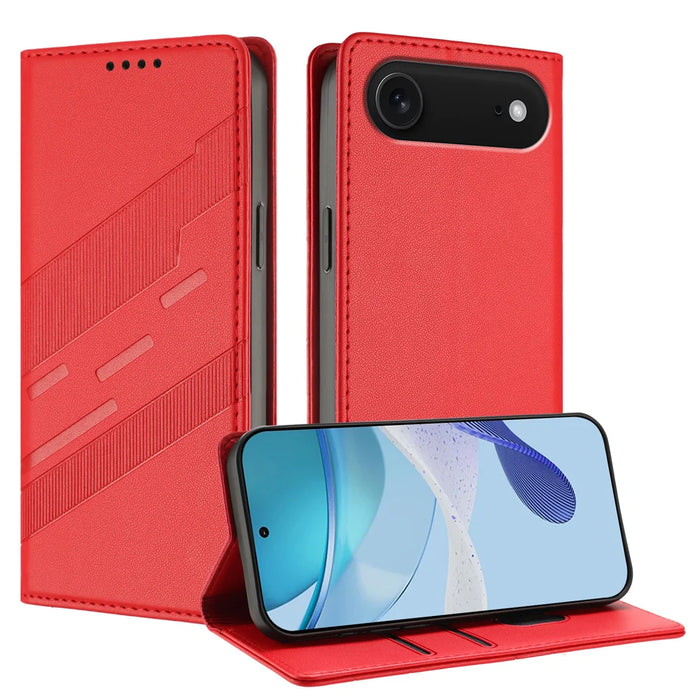 For iPhone Air Phone Cases Punk Style Imprinted Wallet Stand Leather Cover - Red - 4