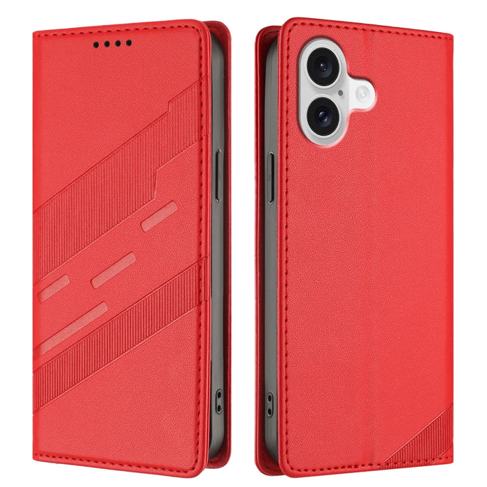 For iPhone 17 Phone Cases Punk Style Imprinted Wallet Stand Leather Cover - Red - 1