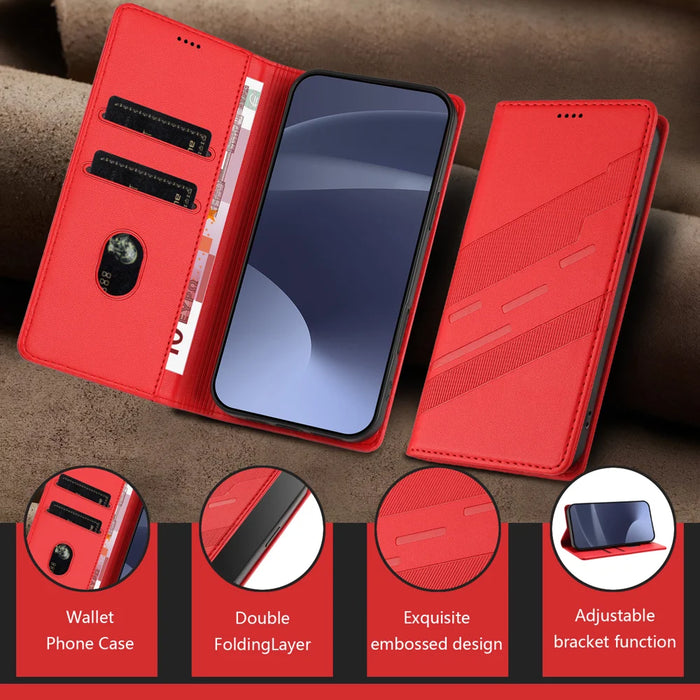 For iPhone 17 Phone Cases Punk Style Imprinted Wallet Stand Leather Cover - Red - 7