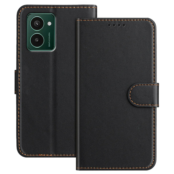 For HMD Pulse Pro Leather Case Wallet Stand Solid Color Anti Drop Phone Cover - Black - 1