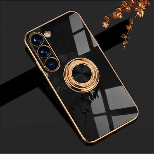 For Samsung Galaxy S23+ Case Precise Cutouts 6D Electroplating TPU Phone Cover with Ring Holder - Black - 1