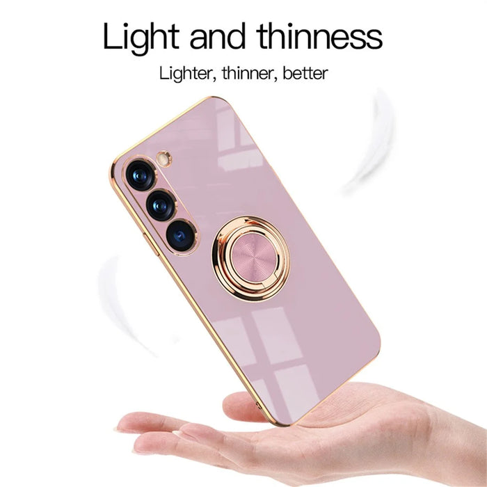 For Samsung Galaxy S23+ Case Precise Cutouts 6D Electroplating TPU Phone Cover with Ring Holder - Black - 3