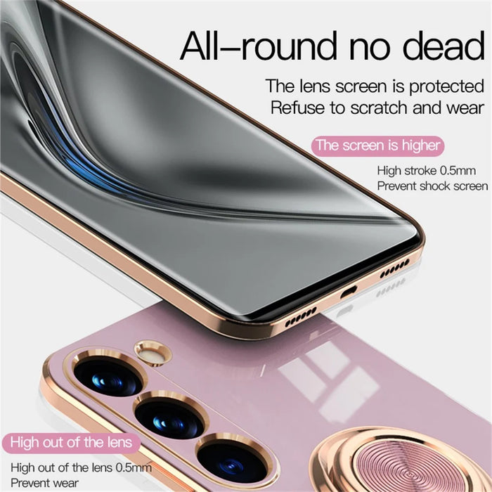 For Samsung Galaxy S23+ Case Precise Cutouts 6D Electroplating TPU Phone Cover with Ring Holder - Black - 5