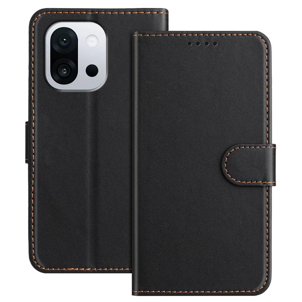 For OnePlus 13T 5G Leather Case Wallet Stand Solid Color Anti Drop Phone Cover - Black - 1