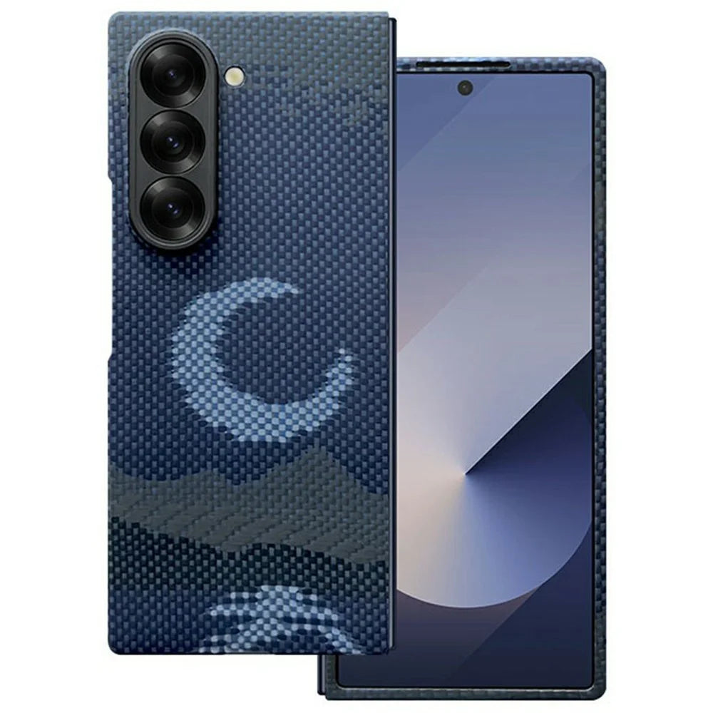 For Samsung Galaxy Z Fold6 5G Magnetic Case Precise Cutouts Aramid Fiber Phone Cover with Metal Lens Frame / Front Frame - Moon - 1