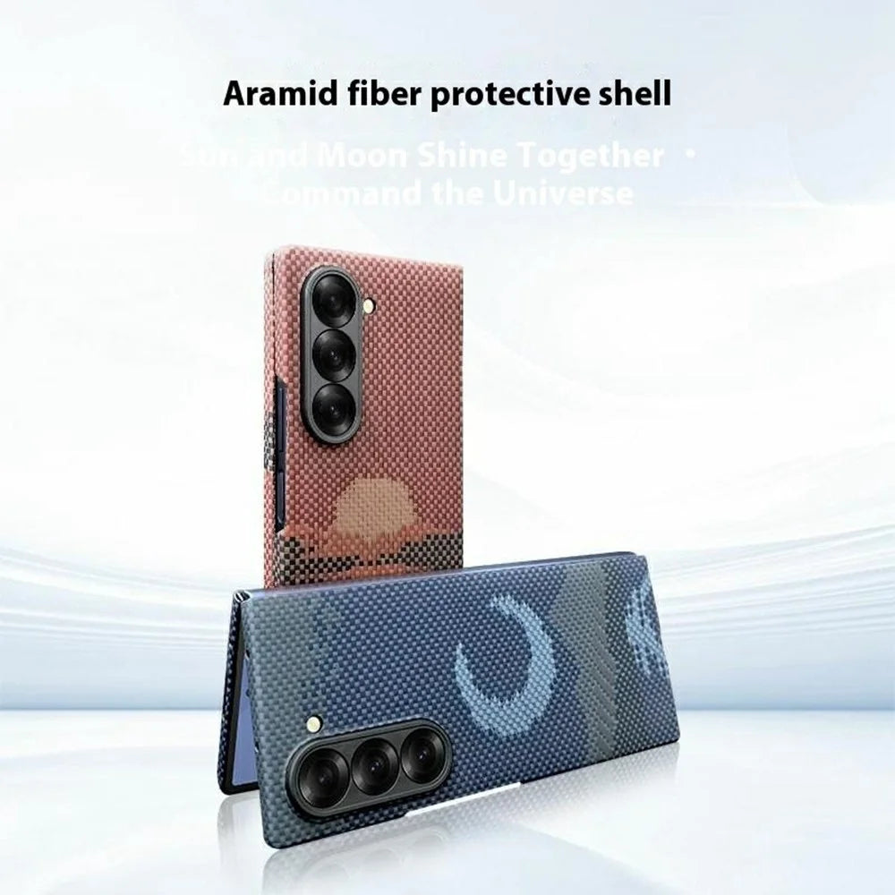 For Samsung Galaxy Z Fold6 5G Magnetic Case Precise Cutouts Aramid Fiber Phone Cover with Metal Lens Frame / Front Frame - Moon - 4