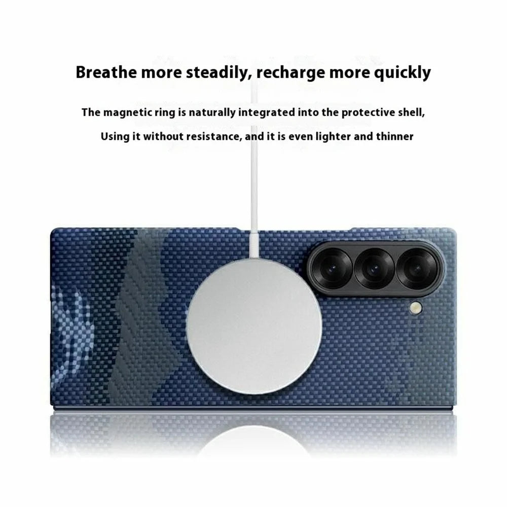 For Samsung Galaxy Z Fold6 5G Magnetic Case Precise Cutouts Aramid Fiber Phone Cover with Metal Lens Frame / Front Frame - Moon - 5