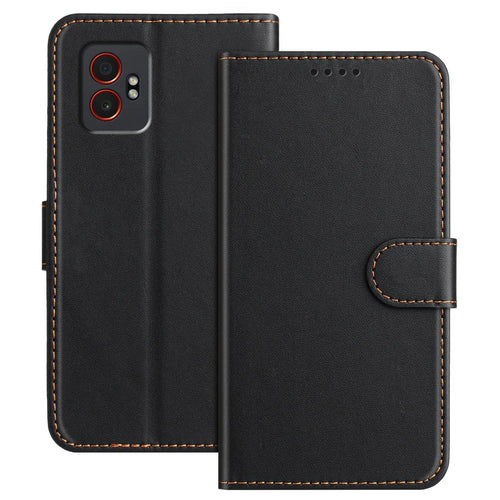 For Samsung Galaxy XCover7 Pro Leather Case Wallet Stand Solid Color Anti Drop Phone Cover - Black - 1