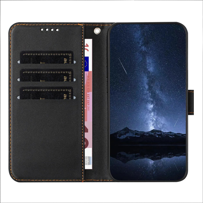 For Samsung Galaxy XCover7 Pro Leather Case Wallet Stand Solid Color Anti Drop Phone Cover - Black - 6