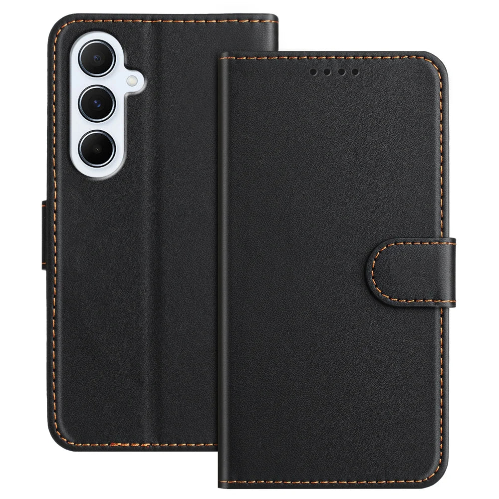 For Samsung Galaxy A18 5G / A18 4G / A17 5G / A17 4G / A26 5G Leather Case Wallet Stand Solid Color Anti Drop Phone Cover - Black - 1