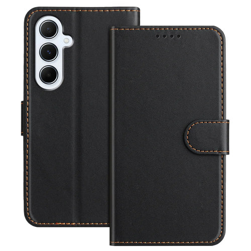 For Samsung Galaxy A18 5G / A18 4G / A17 5G / A17 4G / A26 5G Leather Case Wallet Stand Solid Color Anti Drop Phone Cover - Black - 1