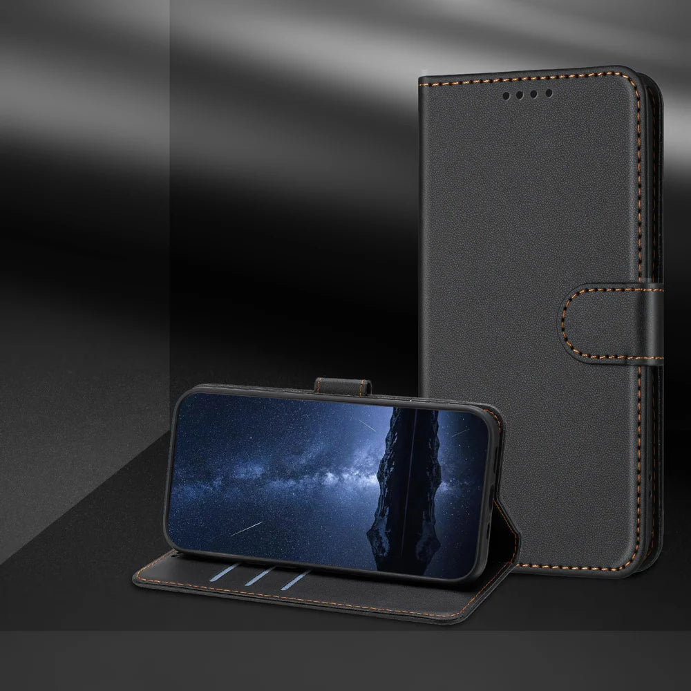For Samsung Galaxy A18 5G / A18 4G / A17 5G / A17 4G / A26 5G Leather Case Wallet Stand Solid Color Anti Drop Phone Cover - Black - 2