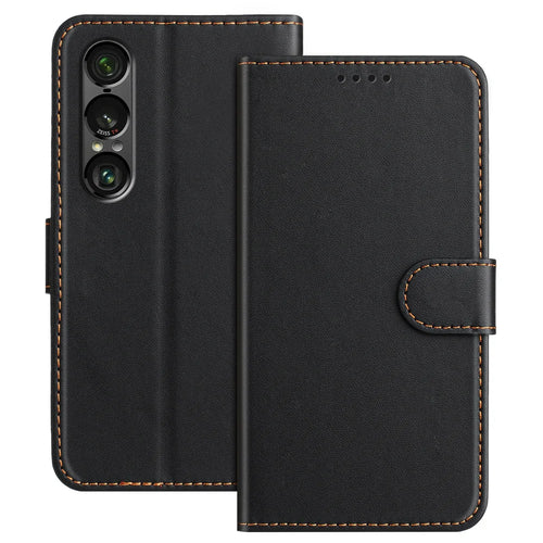 For Sony Xperia 1 VII Leather Case Wallet Stand Solid Color Anti Drop Phone Cover - Black - 1