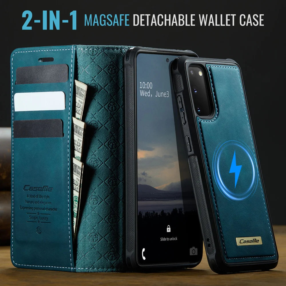 CASEME For Samsung Galaxy S20 4G / Galaxy S20 5G Case  C49 Magnetic Case RFID Blocking Detachable Wallet Leather Phone Cover - Green - 4