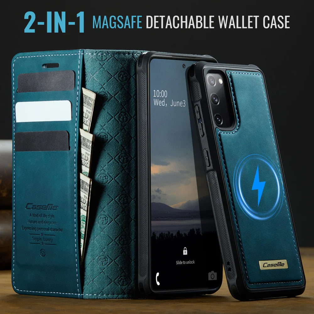 CASEME For Samsung Galaxy S20 FE 5G Case  C49 Magnetic Case RFID Blocking Detachable Wallet Leather Phone Cover - Green - 4