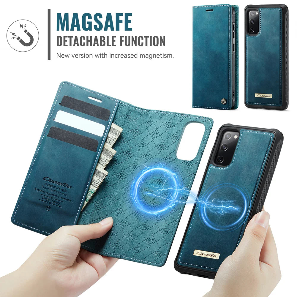 CASEME For Samsung Galaxy S20 FE 5G Case  C49 Magnetic Case RFID Blocking Detachable Wallet Leather Phone Cover - Green - 6