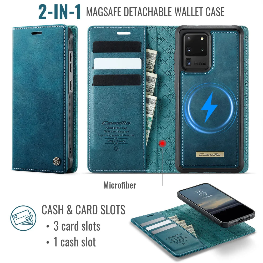 CASEME For Samsung Galaxy S20 Ultra Case  C49 Magnetic Case RFID Blocking Detachable Wallet Leather Phone Cover - Green - 2