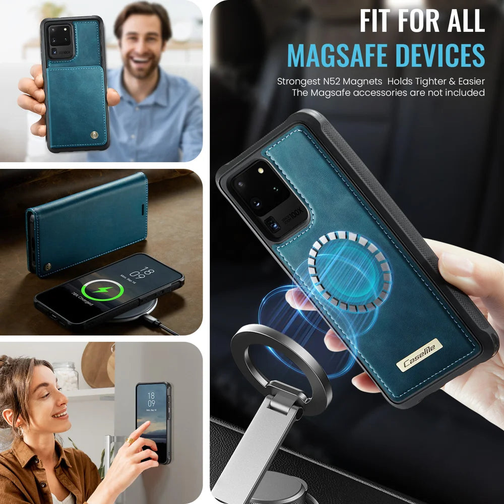 CASEME For Samsung Galaxy S20 Ultra Case  C49 Magnetic Case RFID Blocking Detachable Wallet Leather Phone Cover - Green - 3