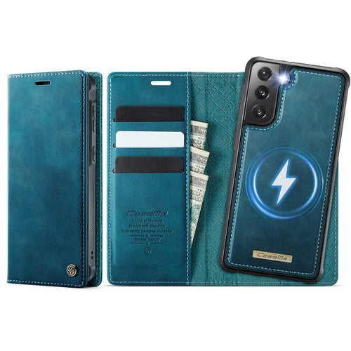 CASEME For Samsung Galaxy S21 FE 5G Case  C49 Magnetic Case RFID Blocking Detachable Wallet Leather Phone Cover - Green - 1