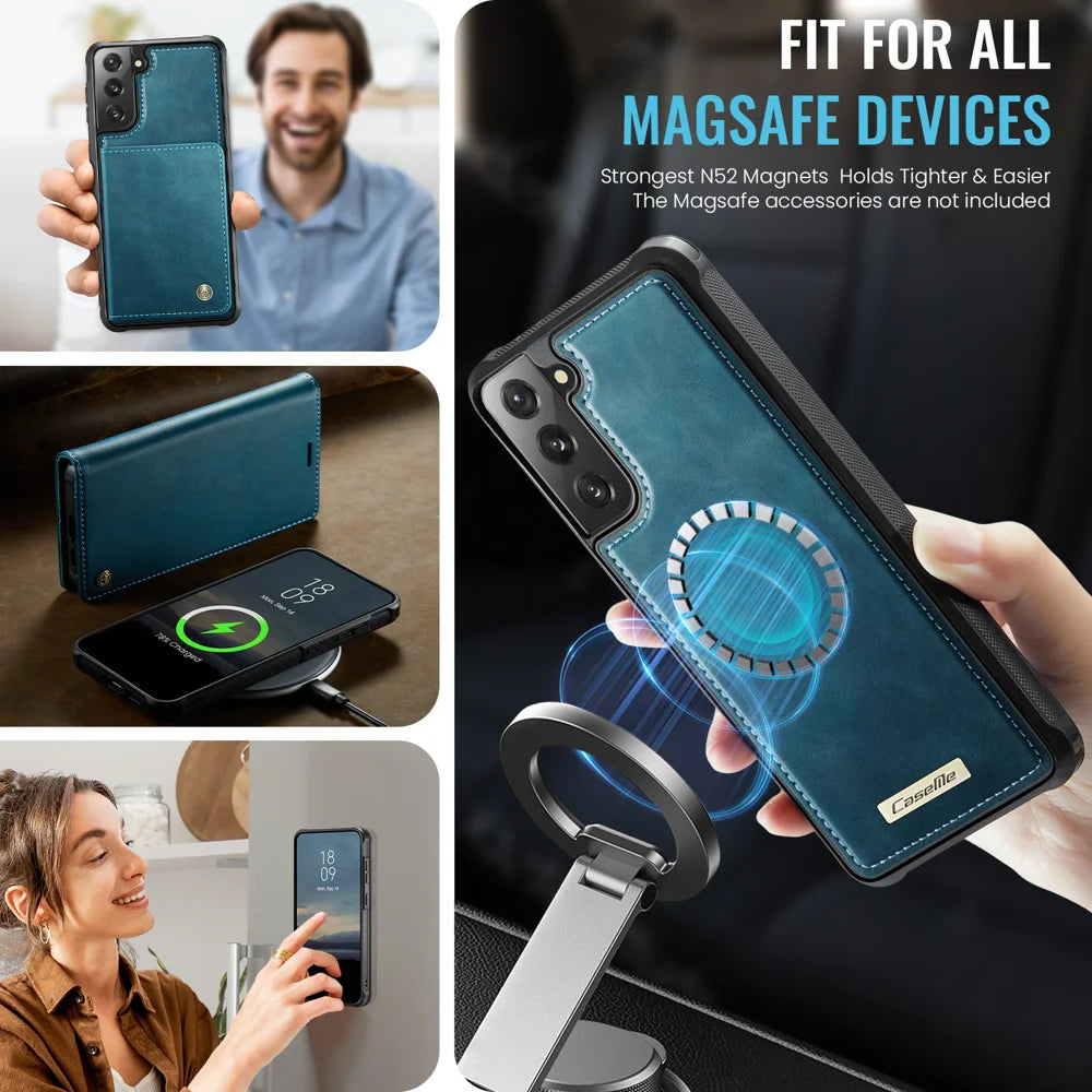CASEME For Samsung Galaxy S21 FE 5G Case  C49 Magnetic Case RFID Blocking Detachable Wallet Leather Phone Cover - Green - 3
