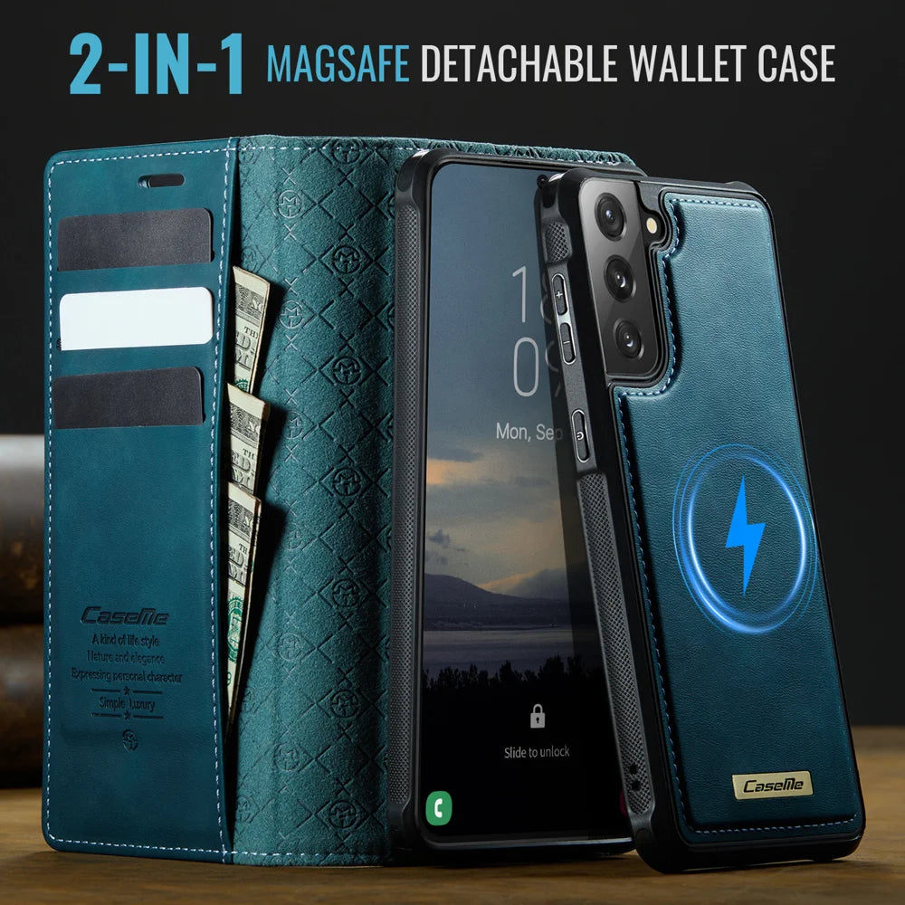 CASEME For Samsung Galaxy S21 FE 5G Case  C49 Magnetic Case RFID Blocking Detachable Wallet Leather Phone Cover - Green - 4