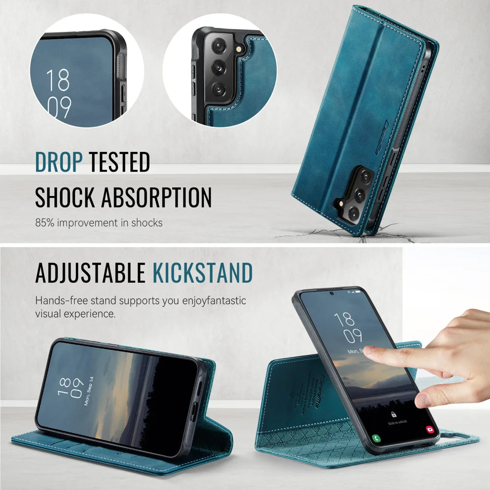 CASEME For Samsung Galaxy S21 FE 5G Case  C49 Magnetic Case RFID Blocking Detachable Wallet Leather Phone Cover - Green - 5