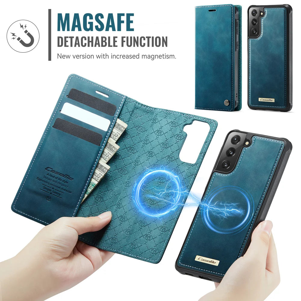 CASEME For Samsung Galaxy S21 FE 5G Case  C49 Magnetic Case RFID Blocking Detachable Wallet Leather Phone Cover - Green - 6