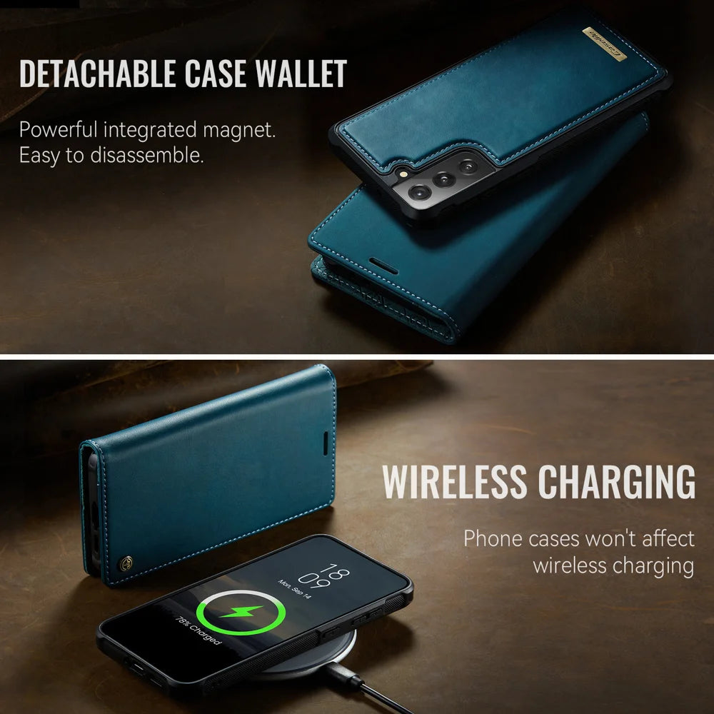 CASEME For Samsung Galaxy S21 FE 5G Case  C49 Magnetic Case RFID Blocking Detachable Wallet Leather Phone Cover - Green - 7