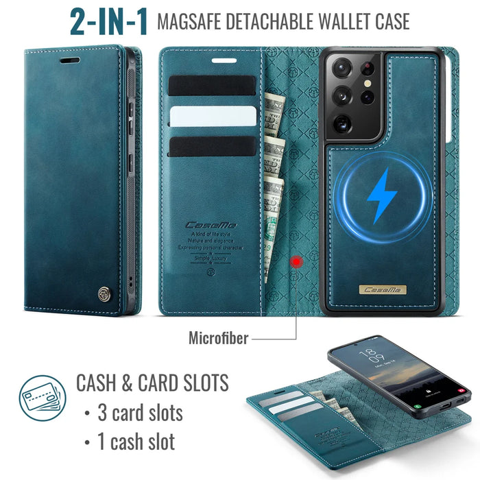 CASEME For Samsung Galaxy S21 Ultra 5G Case  C49 Magnetic Case RFID Blocking Detachable Wallet Leather Phone Cover - Green - 2