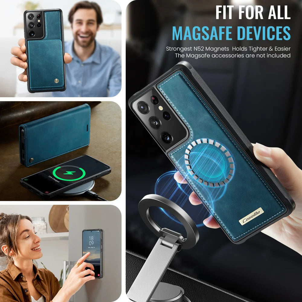 CASEME For Samsung Galaxy S21 Ultra 5G Case  C49 Magnetic Case RFID Blocking Detachable Wallet Leather Phone Cover - Green - 3