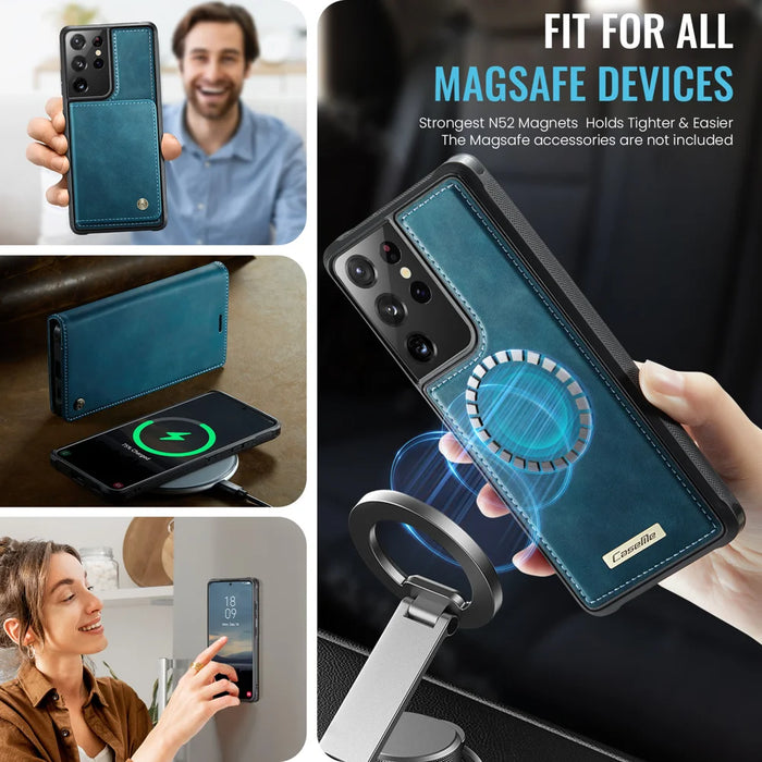 CASEME For Samsung Galaxy S21 Ultra 5G Case  C49 Magnetic Case RFID Blocking Detachable Wallet Leather Phone Cover - Green - 3