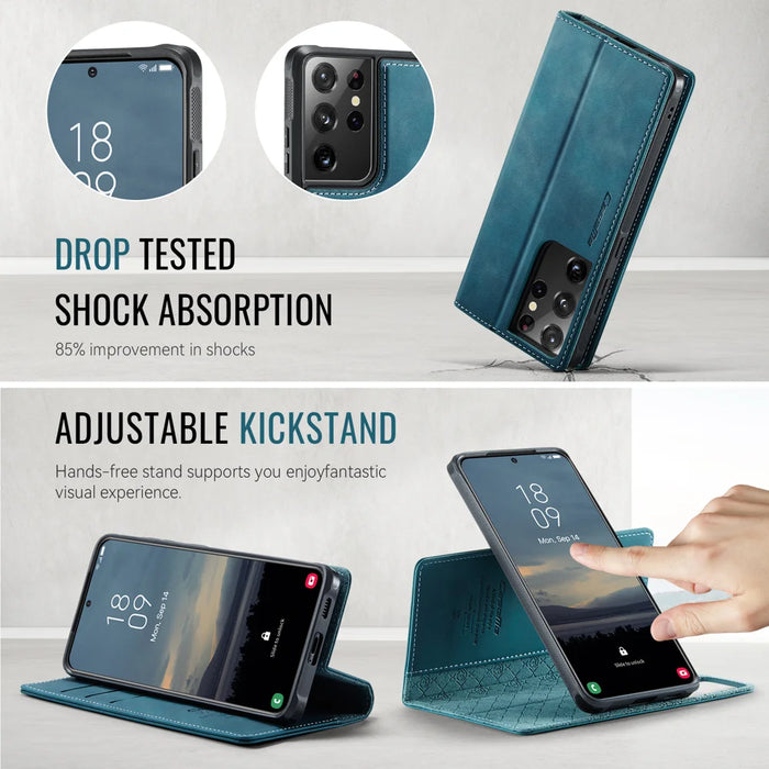 CASEME For Samsung Galaxy S21 Ultra 5G Case  C49 Magnetic Case RFID Blocking Detachable Wallet Leather Phone Cover - Green - 5