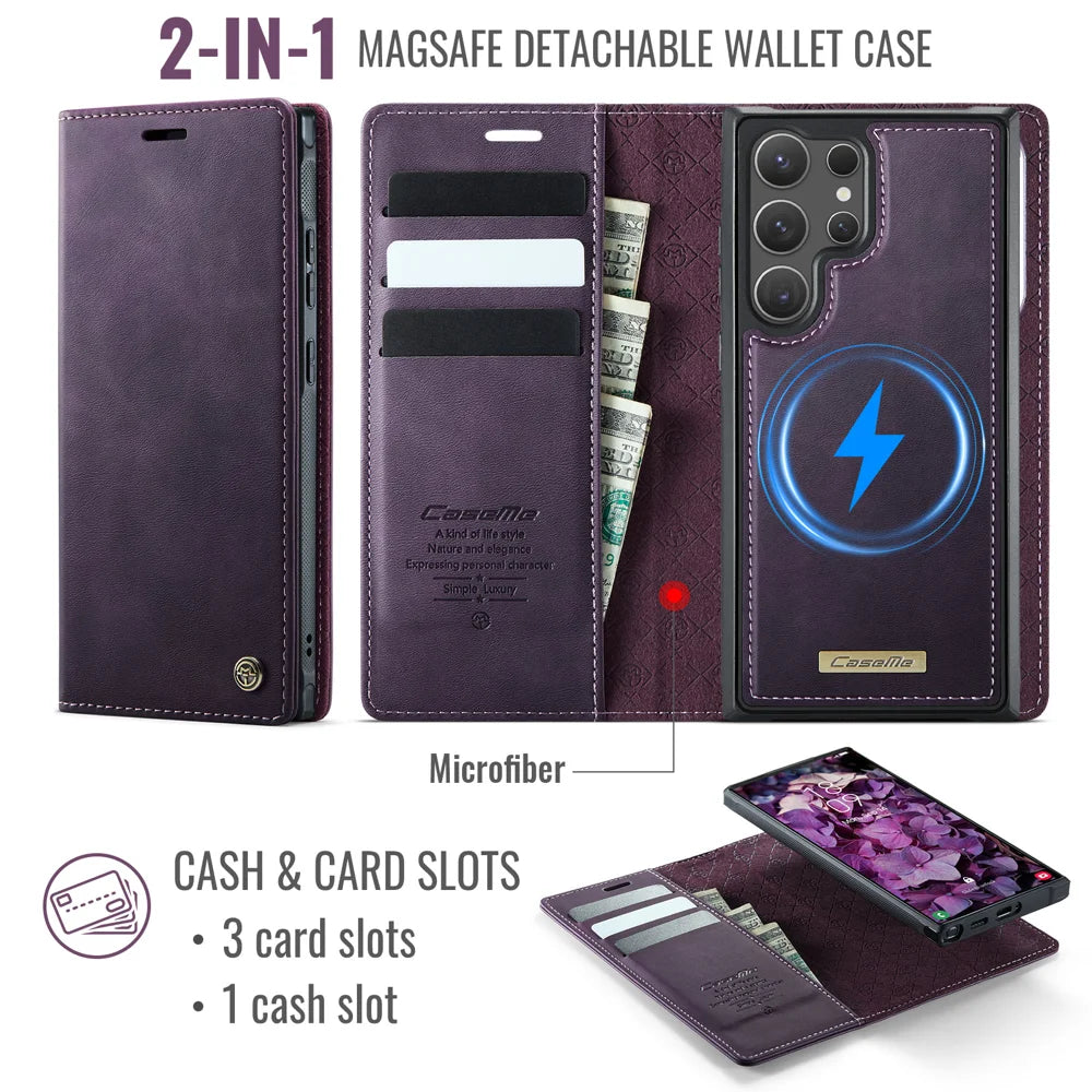 CASEME For Samsung Galaxy S25 Ultra Case  C49 Magnetic Case RFID Blocking Detachable Wallet Leather Phone Cover - Purple - 2