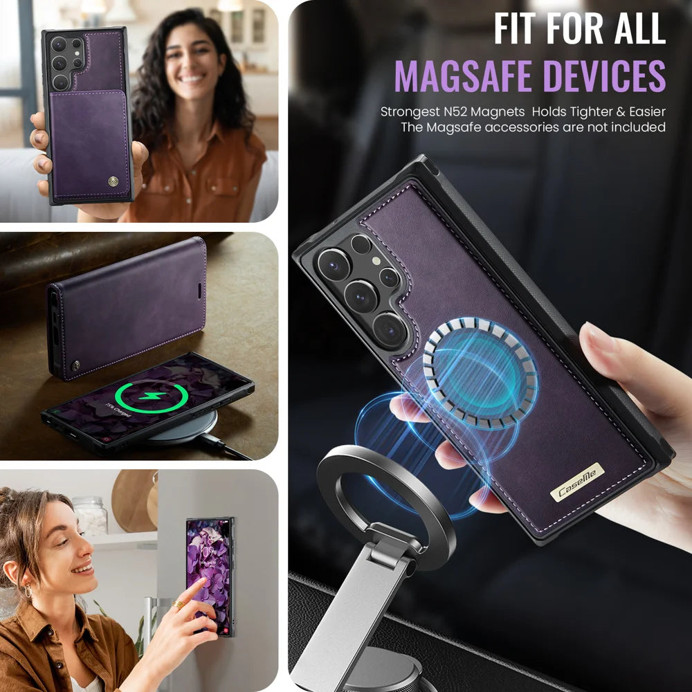 CASEME For Samsung Galaxy S25 Ultra Case  C49 Magnetic Case RFID Blocking Detachable Wallet Leather Phone Cover - Purple - 3