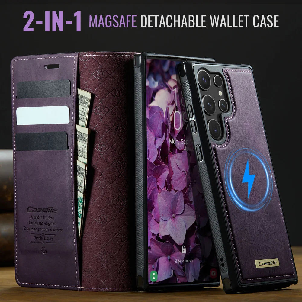 CASEME For Samsung Galaxy S25 Ultra Case  C49 Magnetic Case RFID Blocking Detachable Wallet Leather Phone Cover - Purple - 4