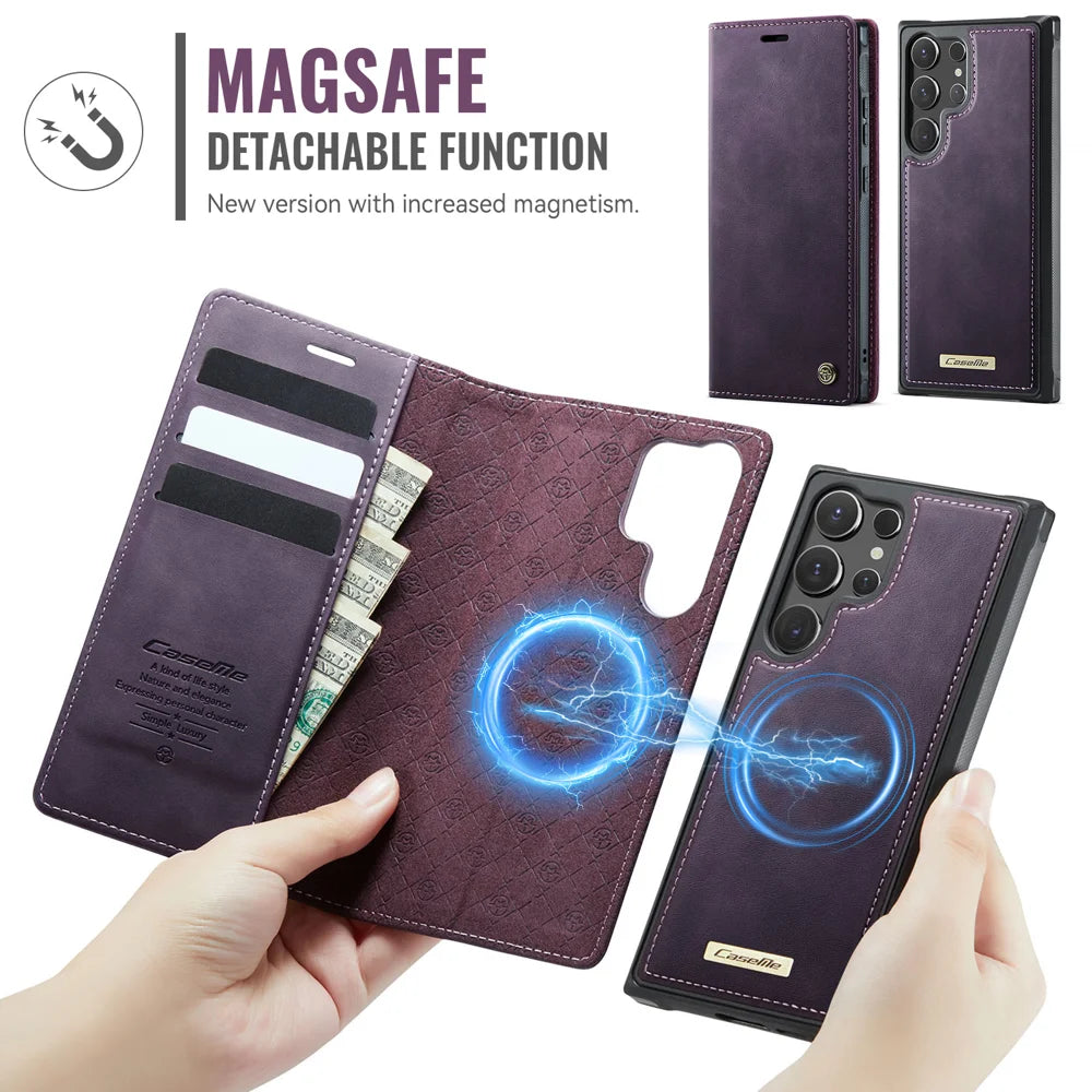 CASEME For Samsung Galaxy S25 Ultra Case  C49 Magnetic Case RFID Blocking Detachable Wallet Leather Phone Cover - Purple - 6